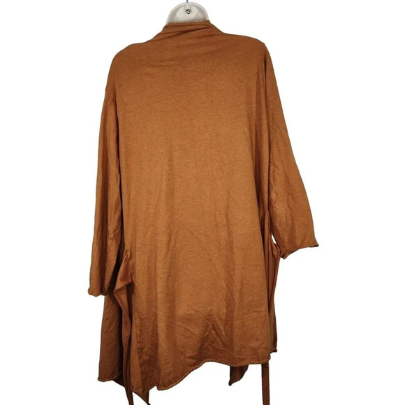 Unbranded Brown Long Sleeve Open Front Jersey Knit Jacket Women One Size Belted - Picture 3 of 3